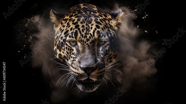 Obraz Leopard emerging through the smoke