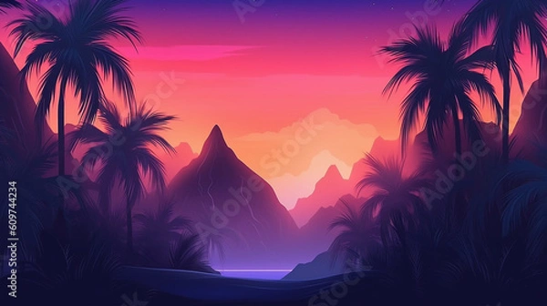 Obraz Tropical landscape during a vibrant sunset