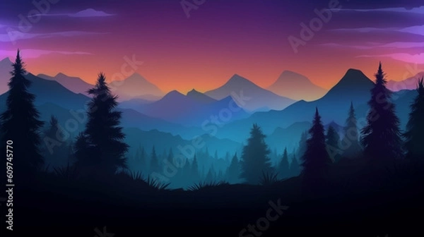 Obraz Mountain Forest at Sunset