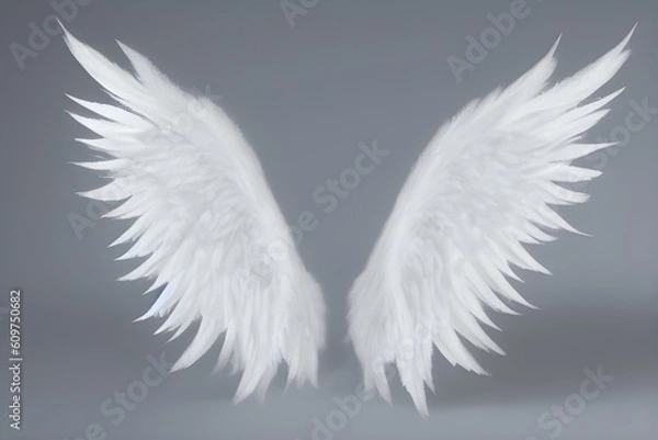 Obraz White Angel Wings, Made of Feather, Isolated, Generative AI