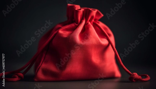 Fototapeta Gift sack tied with rope, burlap material for rustic decoration generated by AI