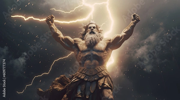 Fototapeta Illustration about Zeus. AI generated image.