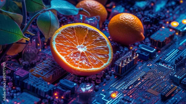 Obraz Oranges on a Circuit Board, Generative AI