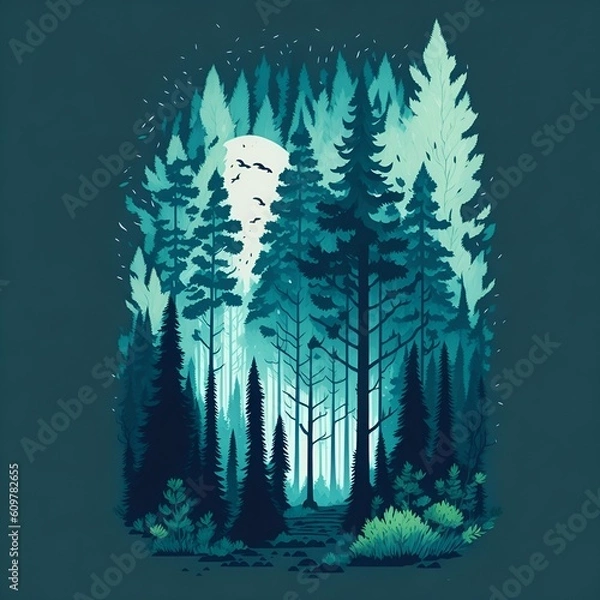 Fototapeta A fantasy pine forest landscape, generative AI