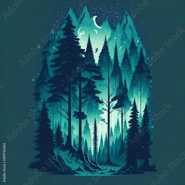 Fototapeta A fantasy pine forest landscape, generative AI