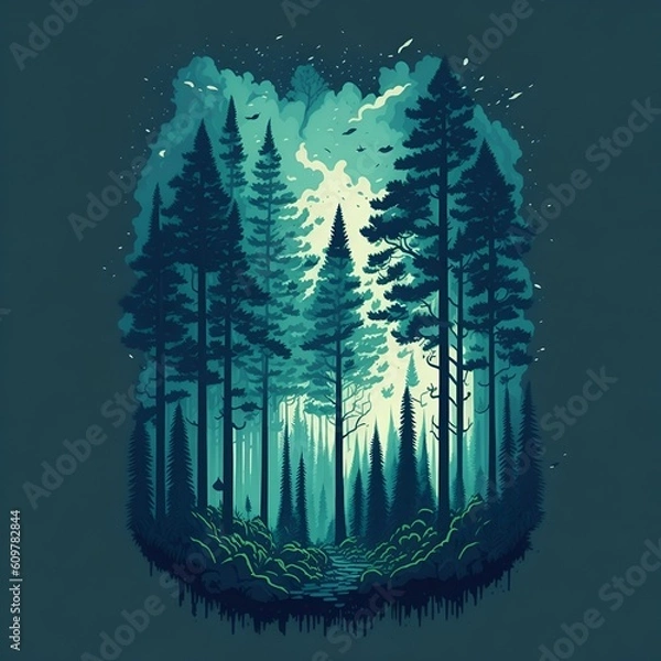 Obraz A fantasy pine forest landscape, generative AI