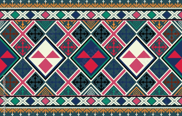 Obraz Ikat geometric folklore ornament. Tribal ethnic vector texture. Seamless striped pattern in Aztec style. Figure tribal embroidery. Indian, Scandinavian, Gyp sy, Mexican, folk pattern.ikat pattern