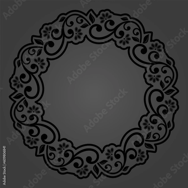 Obraz Oriental vector round frame with arabesques and floral elements. Floral round dark border with vintage pattern