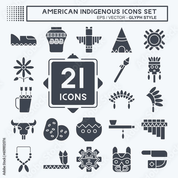 Fototapeta Icon Set American Indigenous. related to Education symbol. glyph style. simple design editable