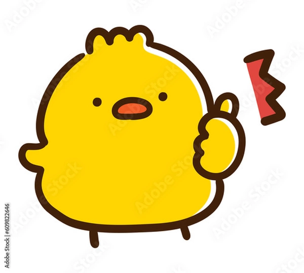 Obraz いいねポーズをするかわいいひよこのデフォルメイラスト