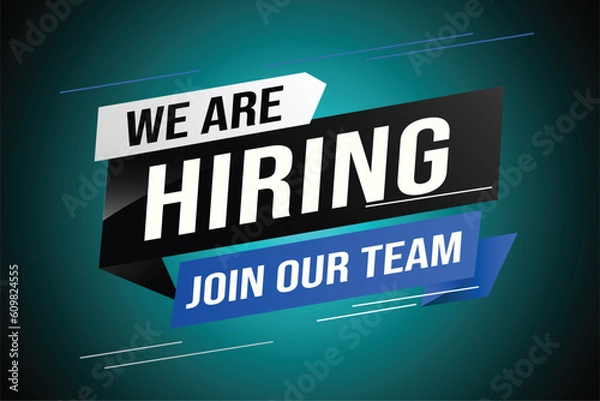 Obraz hiring recruitment Join now design for banner poster We are hiring lettering with geometric shapes lines. Vector illustration typographic. Open vacancy design template modern concept	
