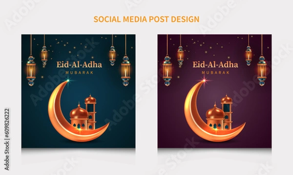 Obraz Vector Eid Al adha Mubarak Islamic festival social media post banner design template

