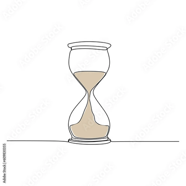 Fototapeta one line drawing continuous design of sand clock isolated on white background.