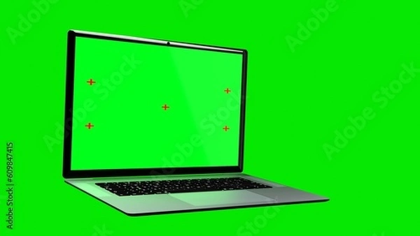 Fototapeta Realistic laptop with empty screen isolated on green screen background. Chromakey.