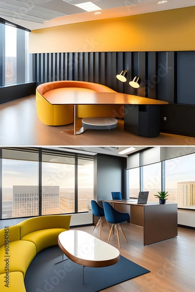 Fototapeta Aesthetic interiors and office spaces. Generative AI