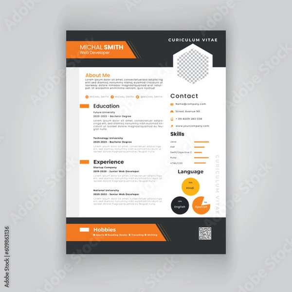 Fototapeta Clean and modern resume or cv template in a4.