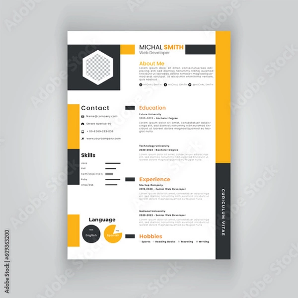 Fototapeta Clean and modern resume or cv template in a4.