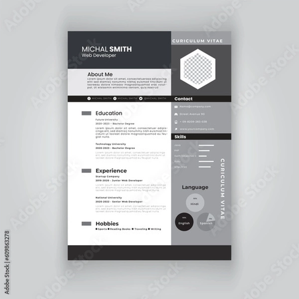 Fototapeta Clean and modern resume or cv template in a4.