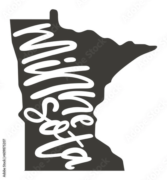 Obraz Minnesota. Vector silhouette state. Minnesota map with text script. Minnesota shape state map for poster, banner, t-shirt, tee. Vector outline Isolated illustratuon on a white background.