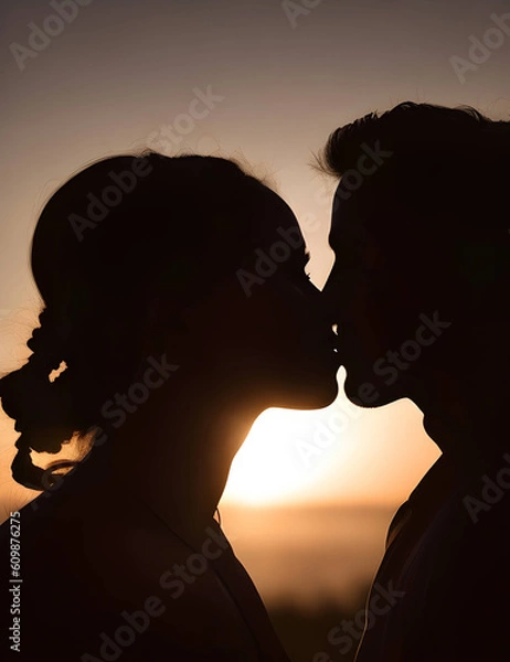 Obraz Romantic Sunset Embrace: Capturing Love's Silhouette, generative AI