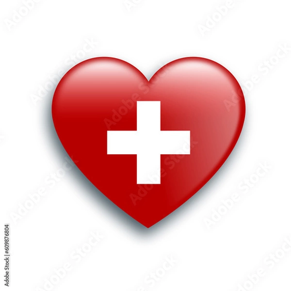 Fototapeta illustration of a red heart with a white cross. Medical symbol. 3D drawing of heart.