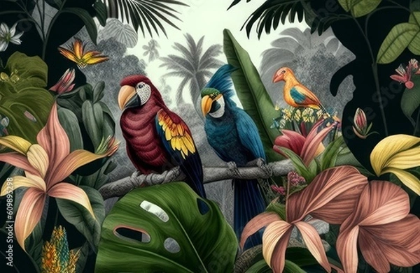 Fototapeta wallpaper jungle and tropical background, Generative ai