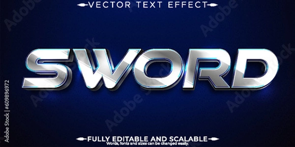 Fototapeta Editable text effect sword, 3d metallic and shiny font style