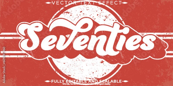Fototapeta Retro, vintage text effect, editable 70s and 80s text style