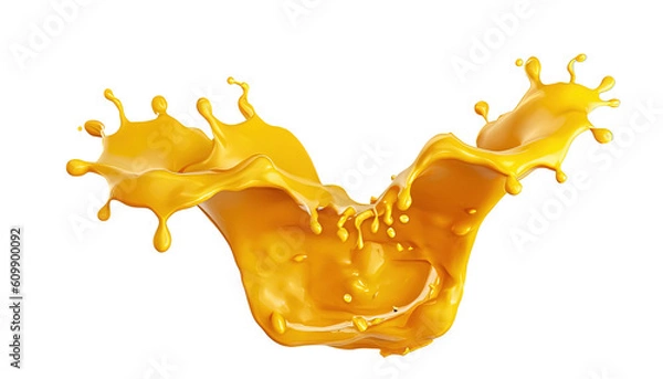 Fototapeta 3D Rendering of Yellow Liquid Splash in the Air Isolated for Product Display of Products, food photography, product presentation, Design elements, advertising, branding, Ice cream, graphic design, 