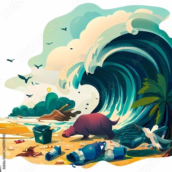 Fototapeta an impactful illustration that raises awareness about the issue of trash and pollution in our environment