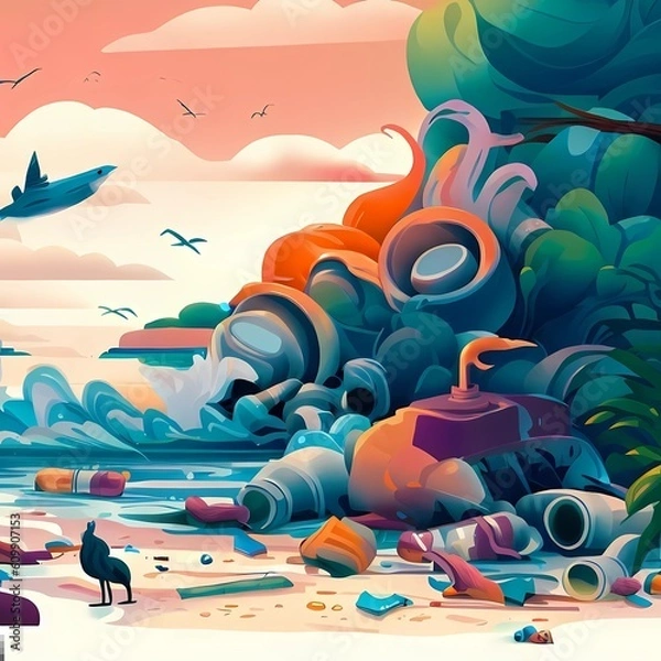 Fototapeta an impactful illustration that raises awareness about the issue of trash and pollution in our environment