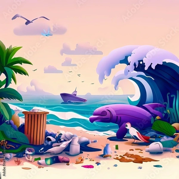 Fototapeta an impactful illustration that raises awareness about the issue of trash and pollution in our environment