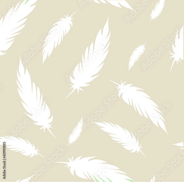 Fototapeta Beige pattern with white feathers vector