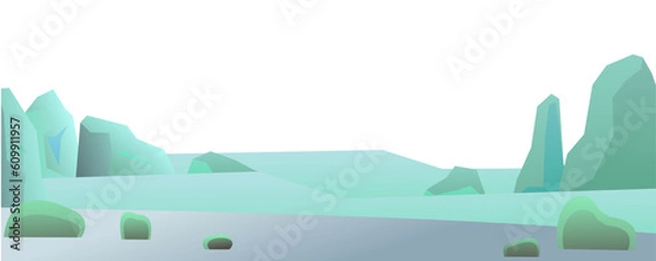 Fototapeta Day in cold arctic rocks. Winter landscape. Harsh cold nature. Snow and ice frost. Cartoon fun style. Flat design.Isolated on white background. Vector