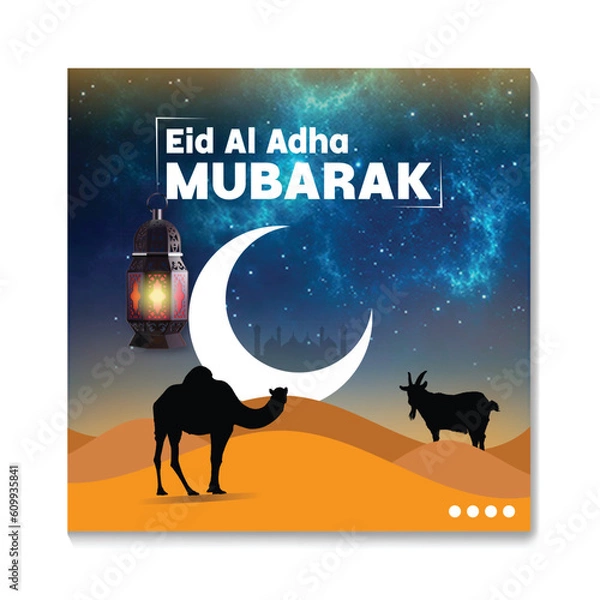 Fototapeta Eid al Adha Background Illustration for the Celebration of Muslim with Slaughtering an Animal as a Cow, Goat or Camel and share it 