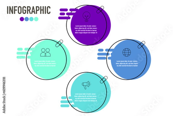 Fototapeta 4 segments, options, steps circle infographic template concept. Vector with icons. Designed for presentations.