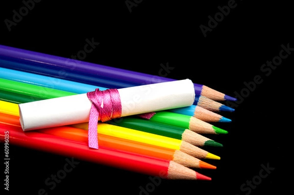 Obraz colored pencils and paper note