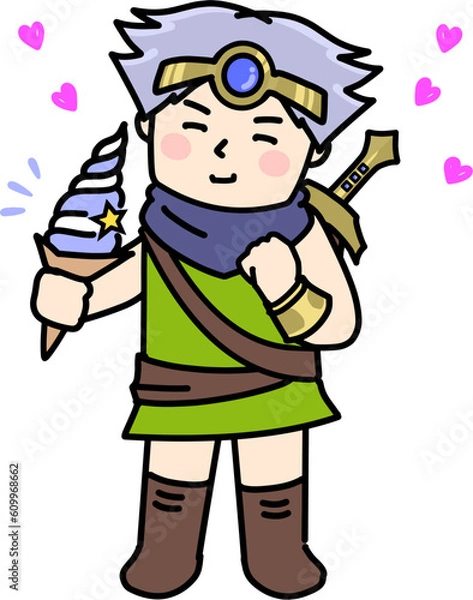 Fototapeta ウキウキしながらアイスを食べる勇者のイラスト