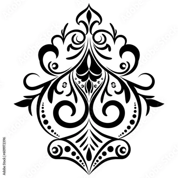 Obraz Vintage damask baroque ornament with floral retro antique style. Acanthus pattern foliage swirl design element wedding decoration. Isolated on white background.