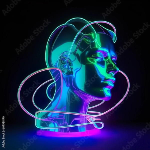 Fototapeta neon portrait, beautiful girl, conceptual image, 3D rendering, neon portrait of beautiful girl, conceptual image, Generative AI, Generative, AI.