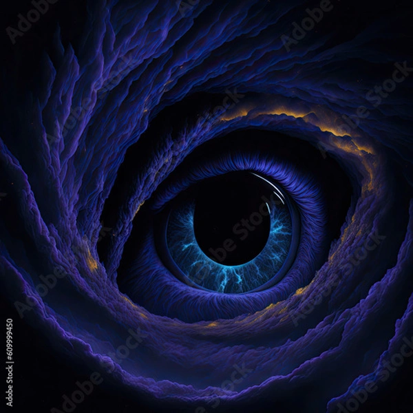 Fototapeta Generative Ai, AI Generated art, Beautiful views of the galaxy shape the eye, abstract eyes galaxy, wormhole, nebula the mesmerizing dance of distant galaxies, blackhole, stars, Galaxy forms eyes