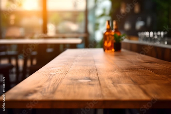 Fototapeta Vintage Bar Setting on Wooden Tabletop - Generative AI