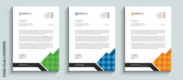 Obraz Abstract Professional and Creative business letterhead design template. Abstract Professional company letterhead template design with orange, blue, and green colors.