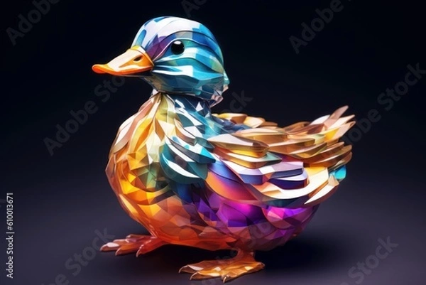 Fototapeta Iridescent Crystal Duck: Playful & Adorable 3D Abstract Duck Art - Colorful Fantasy World - AI-generated Photo