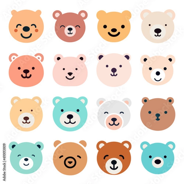 Obraz Cute Teddy bear cartoon collection. Vector illustration isolated on white background