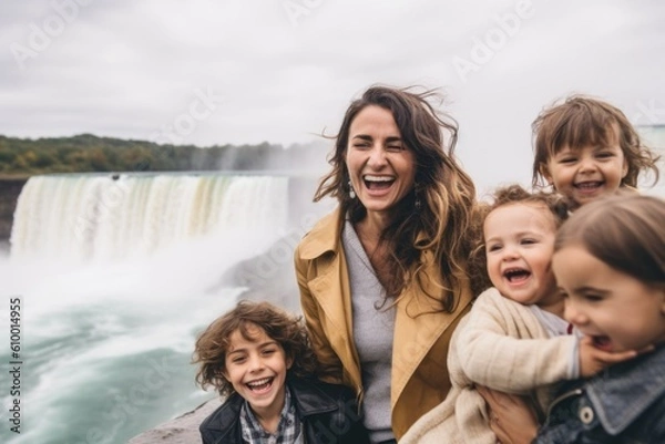 Obraz mother with children on the background of the Niagara Falls, Ontario, Canada