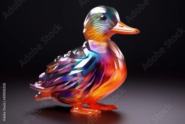 Fototapeta Iridescent Crystal Duck: Playful & Adorable 3D Abstract Duck Art - Fensui - AI-generated Photo