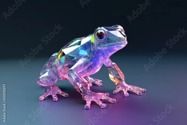 Fototapeta Iridescent Crystal frog: Playful & Adorable 3D Abstract frog Art - glass frog - AI-generated Photo
