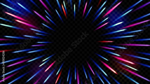 Fototapeta Abstract radial rays on Transparent Background. Velocity of light, Warp Speed, Hyperspace or Fireworks. Vector Illustration.