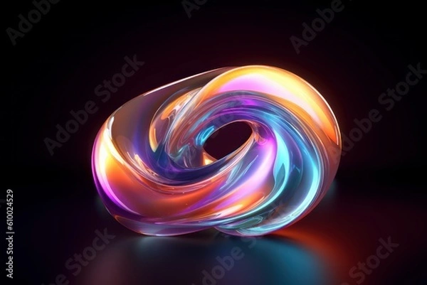 Fototapeta 3d rendering, abstract violet background with curvy glass ribbon and reflection on the floor surface. Simple modern feng shui